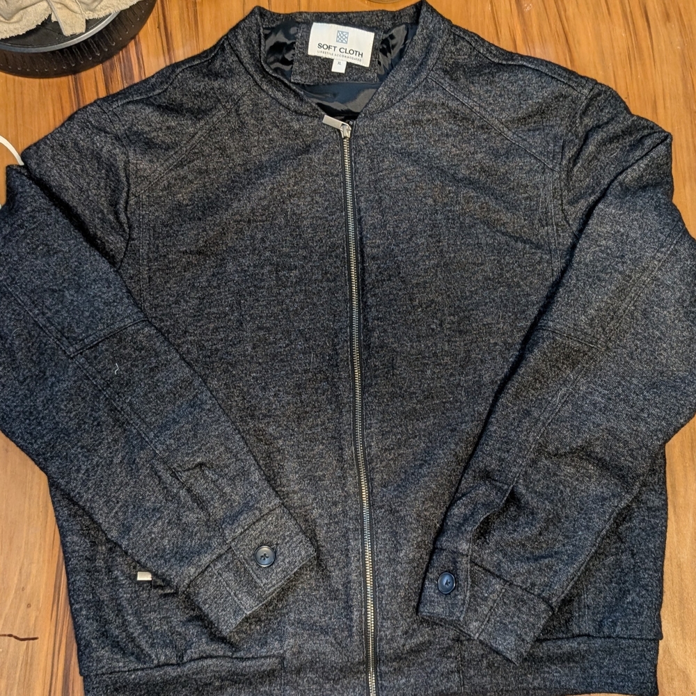 Gray Bomber Jacket with Ribbed Trim